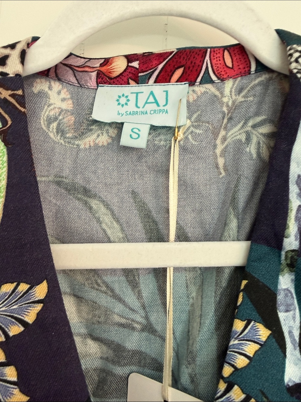 Taj by Sabrina cripple Teal, Navy & green Floral Wrap Mini Dress - Picture 5 of 7